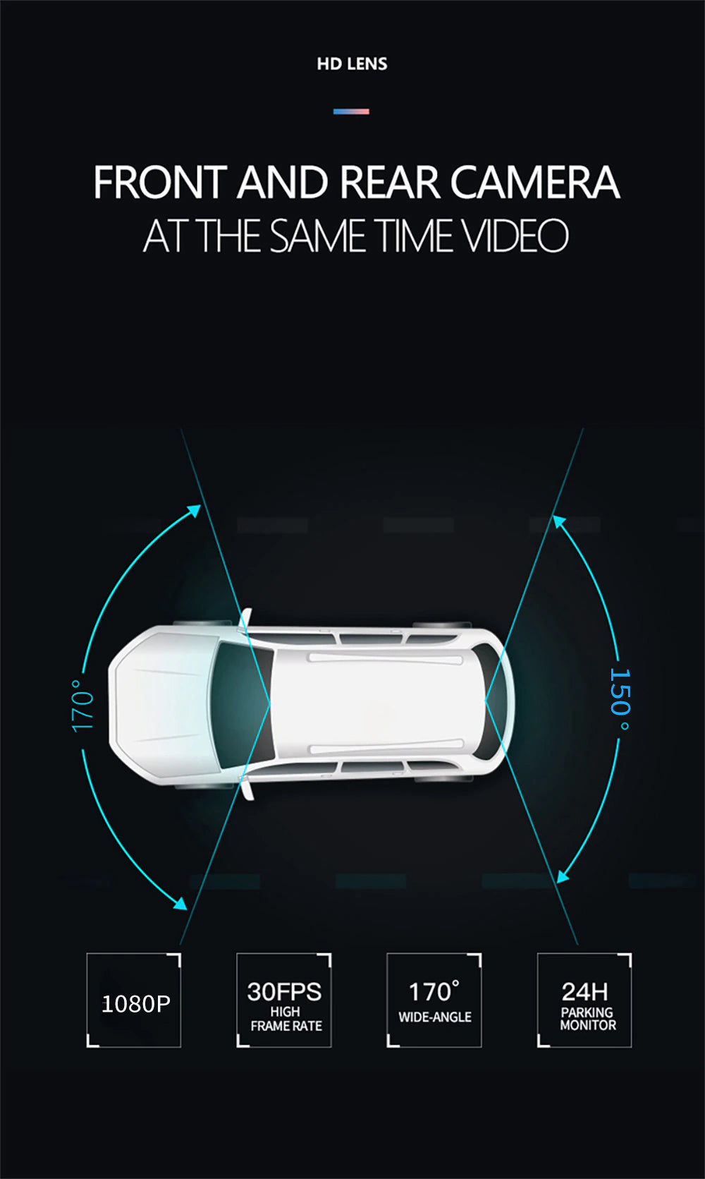Espejo retrovisor con cámara, grabadora de vídeo frontal, trasera y visión nocturna