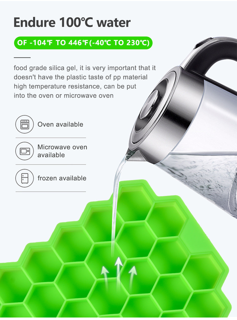 Molde de silicona para cubitos de hielo, bandeja reutilizable. Sin BPA