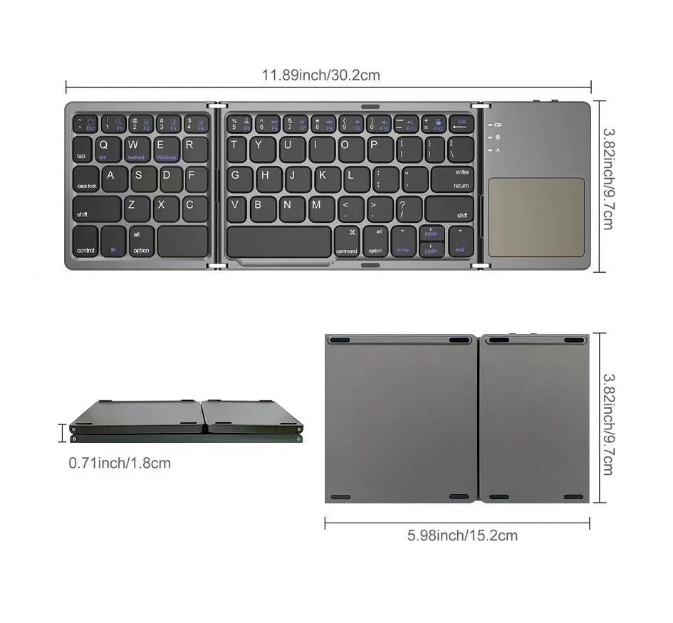 Teclado plegable (Español), Bluetooth para iPad, Android, Windows, iOS, con panel táctil