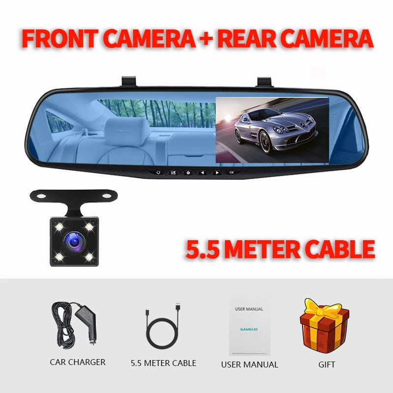 Espejo retrovisor con cámara, grabadora de vídeo frontal, trasera y visión nocturna