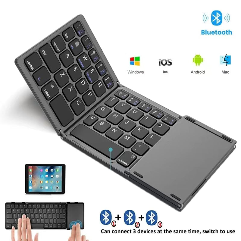 Teclado plegable (Español), Bluetooth para iPad, Android, Windows, iOS, con panel táctil