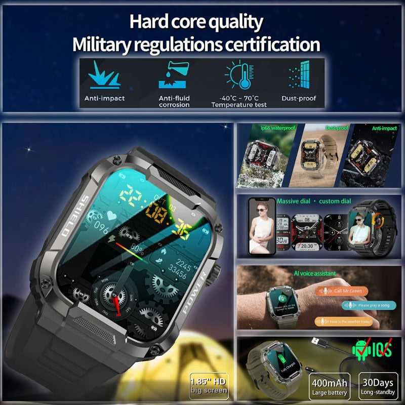 Smart Watch tipo militar, IP68, 5ATM, para IOS y Android