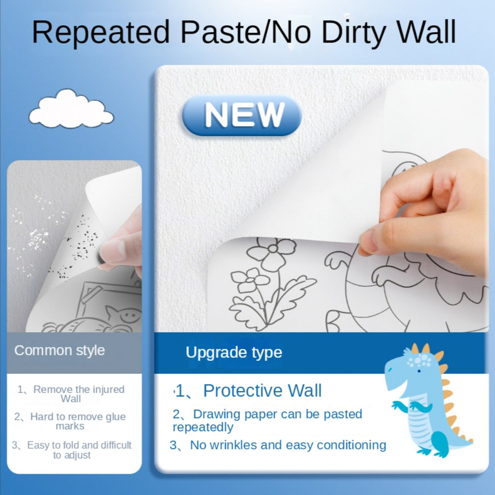 Rollo de dibujo para colorear, adhesivo, educativos, 3 metros x 30cm