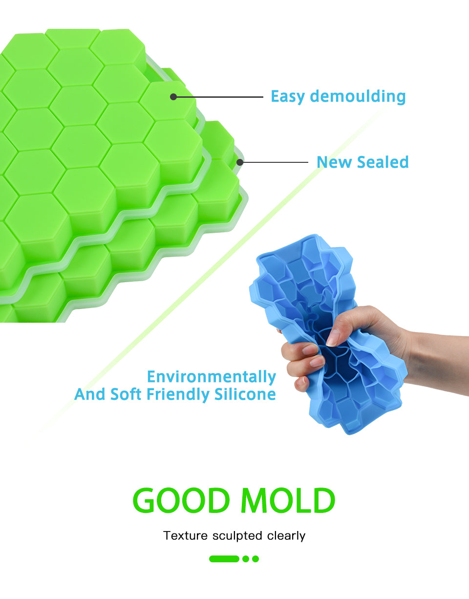 Molde de silicona para cubitos de hielo, bandeja reutilizable. Sin BPA