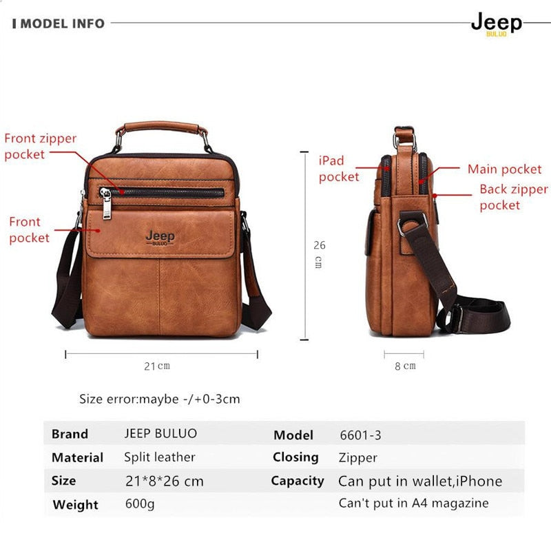 Bolso JEEP de cuero, con compartimentos de gran tamaño, estilo moderno y alta calidad