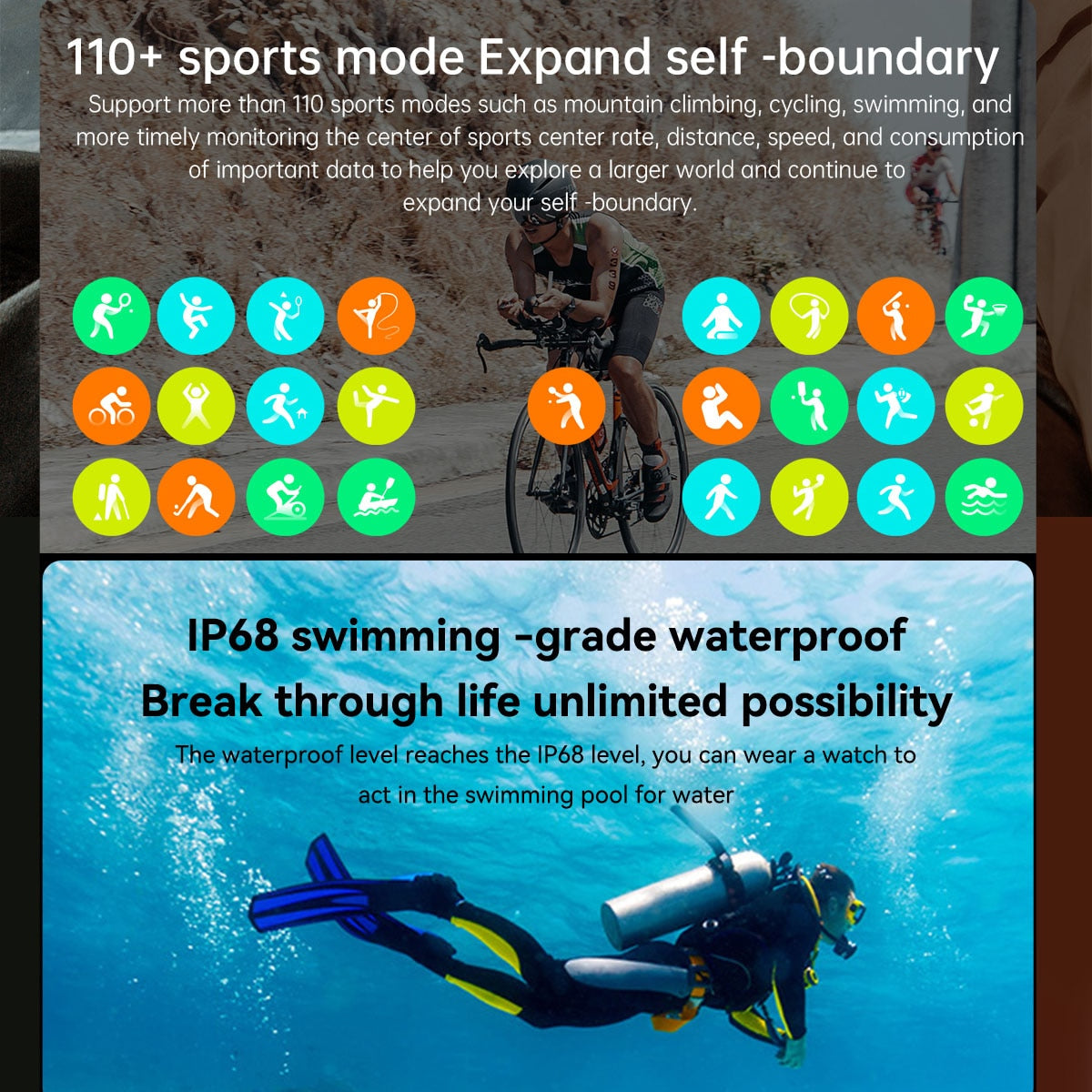 Smart Watch tipo militar, IP68, 5ATM, para IOS y Android