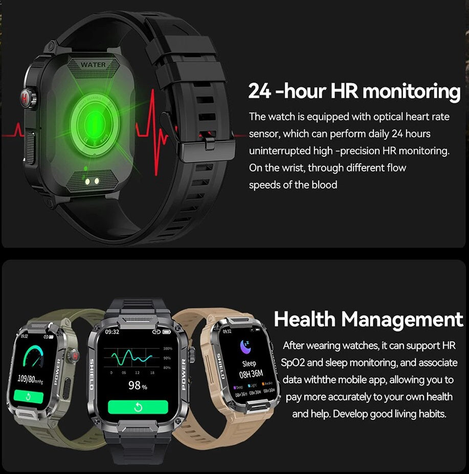 Smart Watch tipo militar, IP68, 5ATM, para IOS y Android