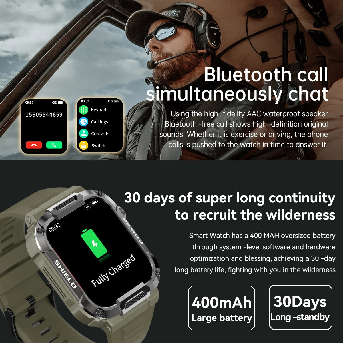 Smart Watch tipo militar, IP68, 5ATM, para IOS y Android