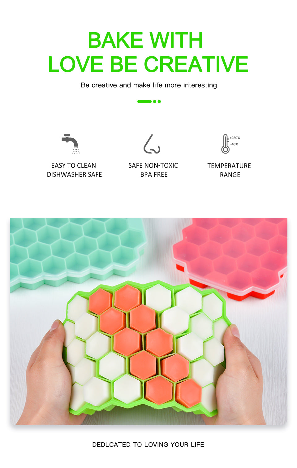 Molde de silicona para cubitos de hielo, bandeja reutilizable. Sin BPA